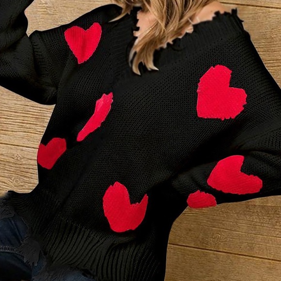 LAST SZ. S🌟Heart Print Tassel Design Sweater - Picture 5 of 8